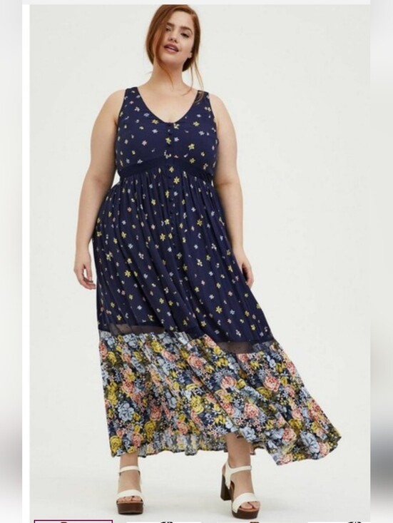 torrid Dresses & Skirts - Torrid Navy Floral Tiered Maxi with Multicolor Floral Hem